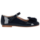 Girls Navy Blue Fur Patent Leather Shoes, 2, hi-res